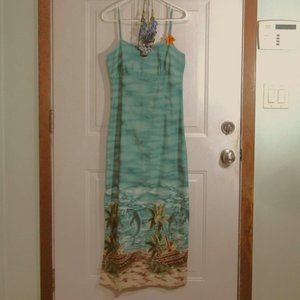 SMALL Jade Fashion Made in Hawaii Cotton Dress Dolphins Surfboards